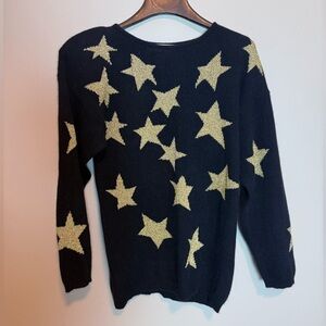 Vintage Angora Black Gold Star Spangled Sweater Jacqueline Florence New York